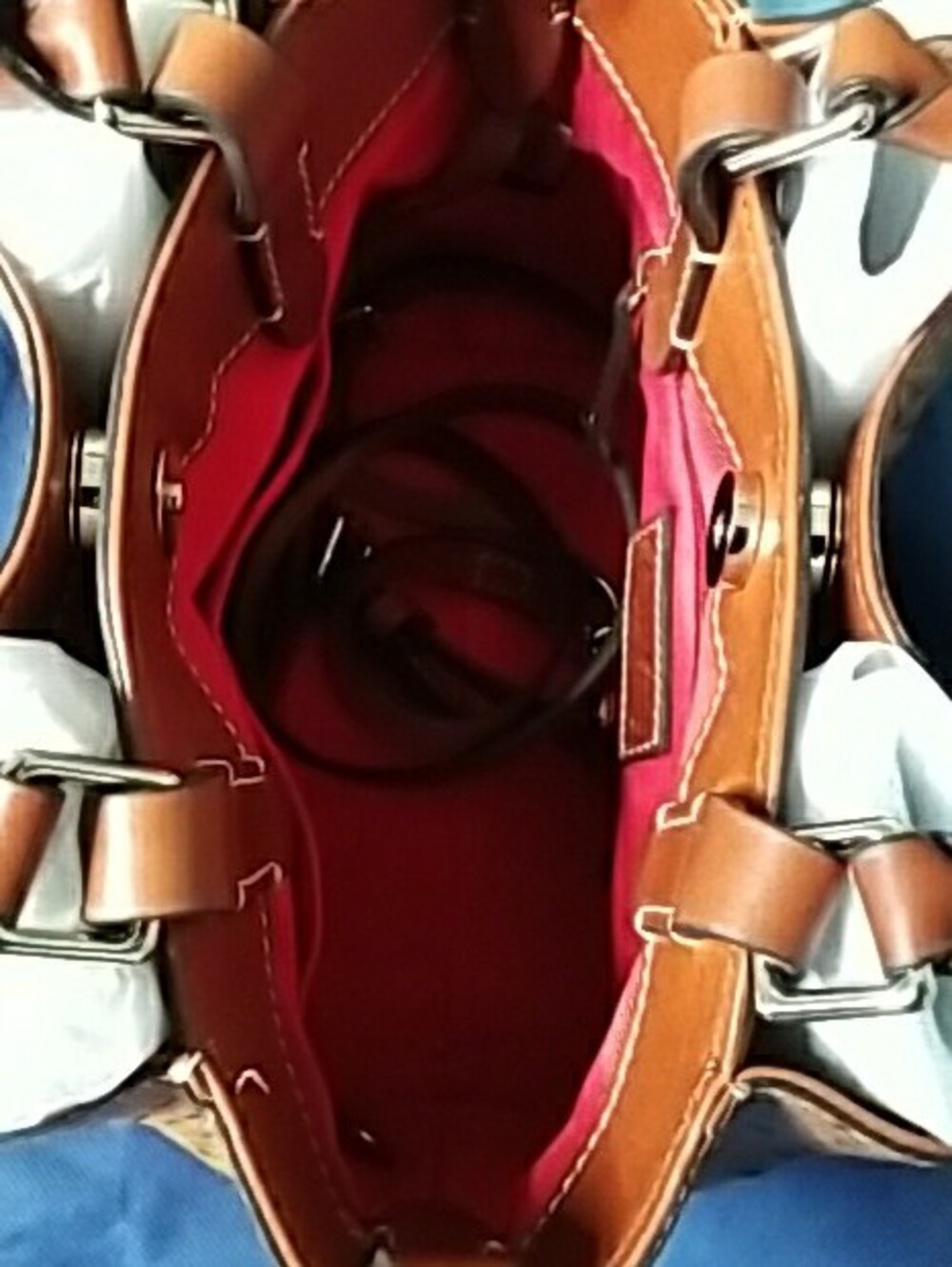 Dooney & Bourke Tan Ostrich-Embossed Satchel Mini with Brown Trim - Picture 9 of 13